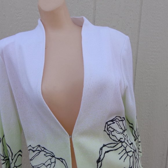 NWT Ming Wang White Green Embroidered Black PM Jacket Blazer $295